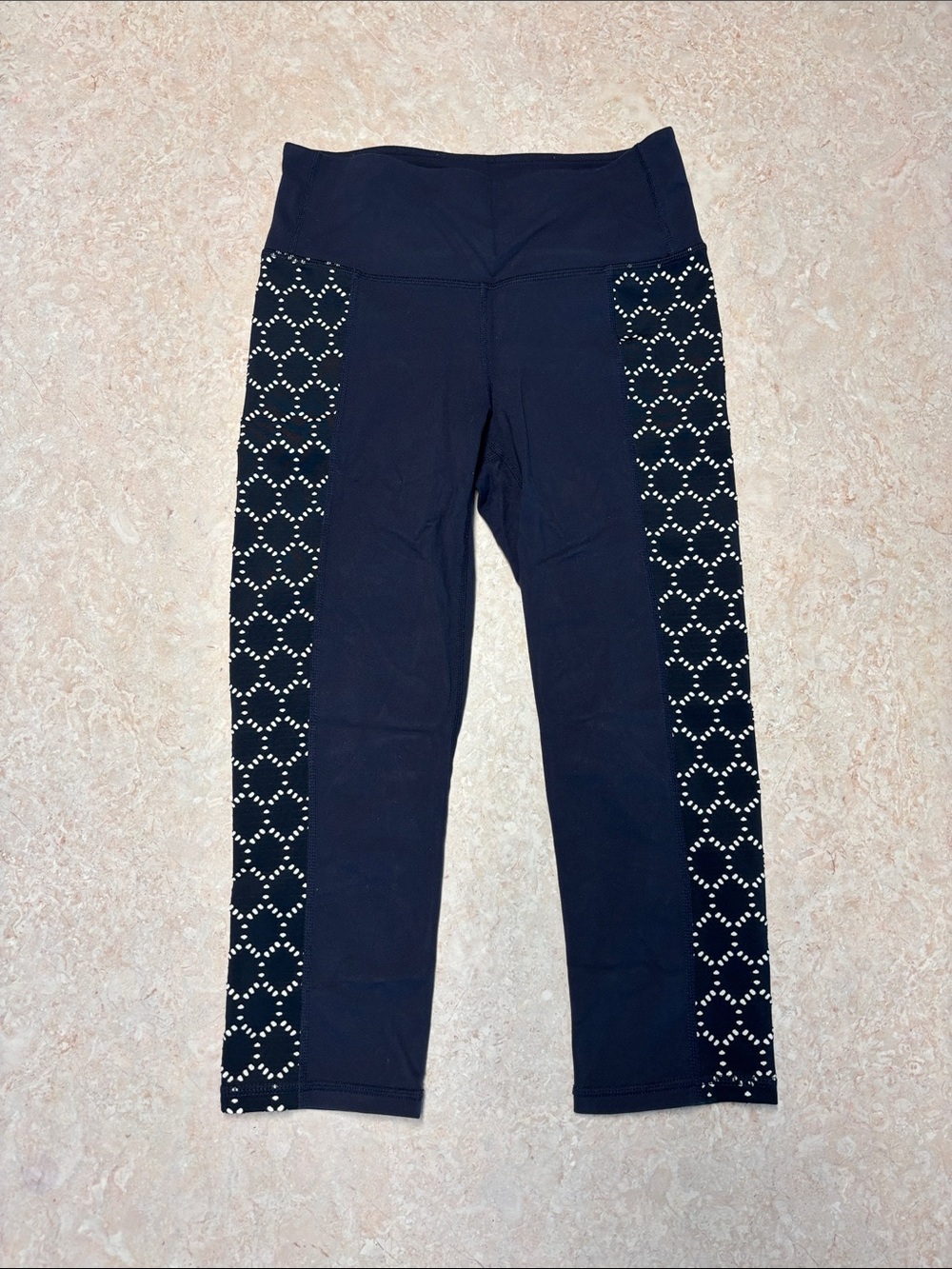 Athleta Navy Blue Patterned Side-Stripe Leggings Size Small